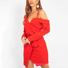 MOQ is One Piece Sexy Spaghetti Strap Cut Out Red Mini Club Party Dress Lady